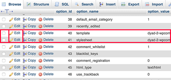 Редактирование строк в phpmyadmin