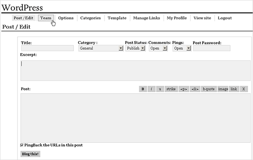 Старый редактор wordpress