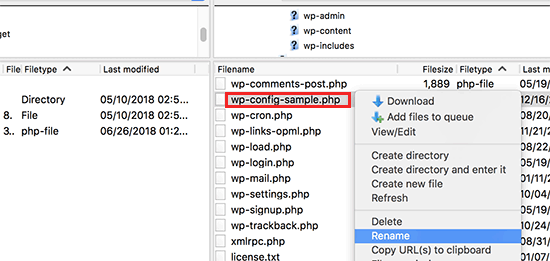 Переименуйте файл wp-config-sample
