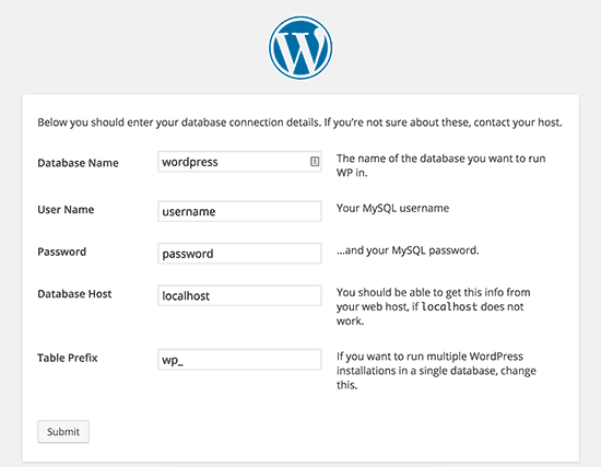 Установка wordpress по умолчанию